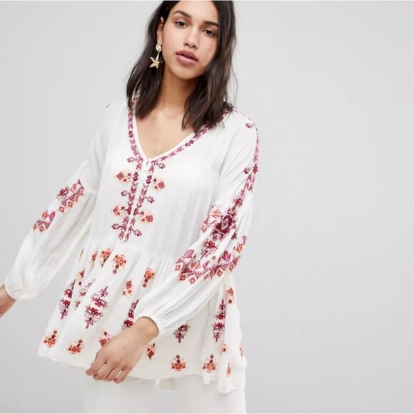 Free People Ariana Embroidered Oversized Tunic Blouse Top Women's Size Small - Picture 3 of 14